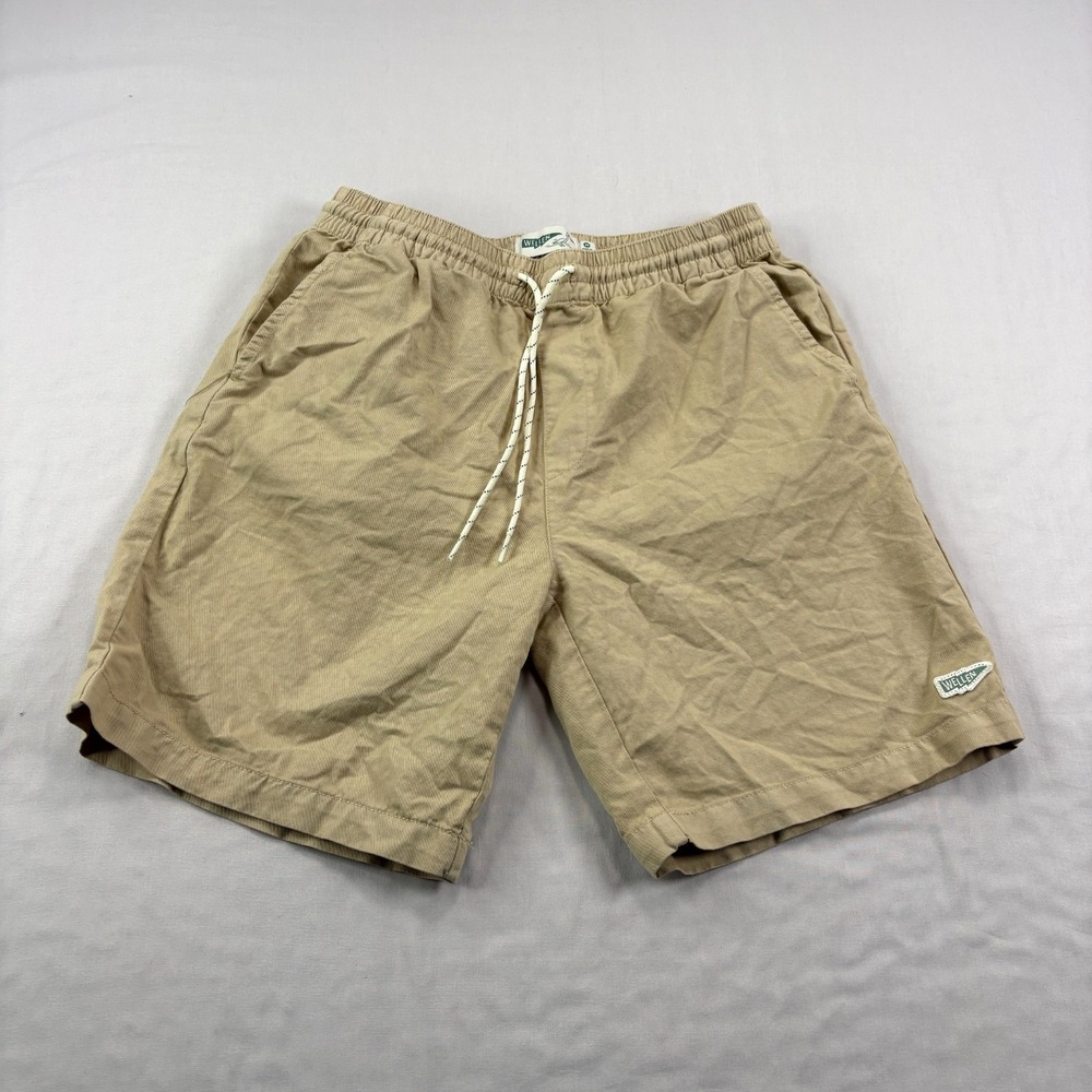 Wellen Shorts Mens Medium Beige Easy Chino Cotton Linen Blend Stretch Preppy